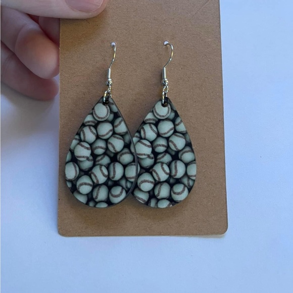 Handmade double sided wooden baseball earrings - Picture 1 of 1